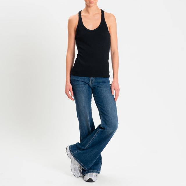 Zeroassoluto- Top a costine scollo vogatore cotone elasticizzato - Nero