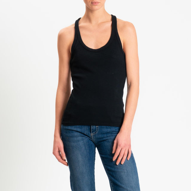Zeroassoluto- Top a costine scollo vogatore cotone elasticizzato - Nero
