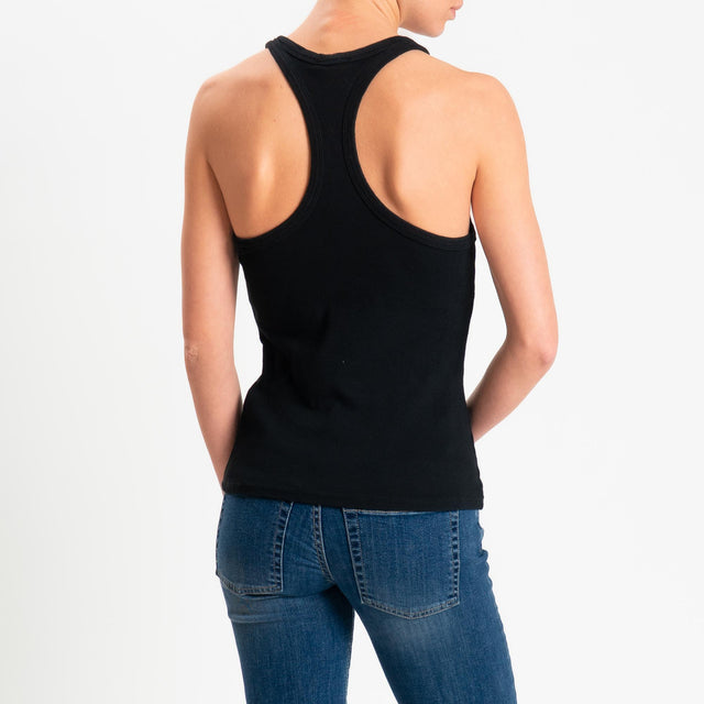 Zeroassoluto- Top a costine scollo vogatore cotone elasticizzato - Nero