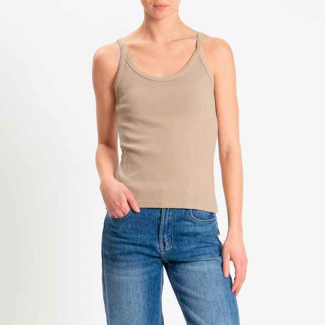 Zeroassoluto- Top a costine scollo stondato cotone elasticizzato - Beige