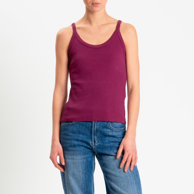 Zeroassoluto- Top a costine scollo stondato cotone elasticizzato - berry