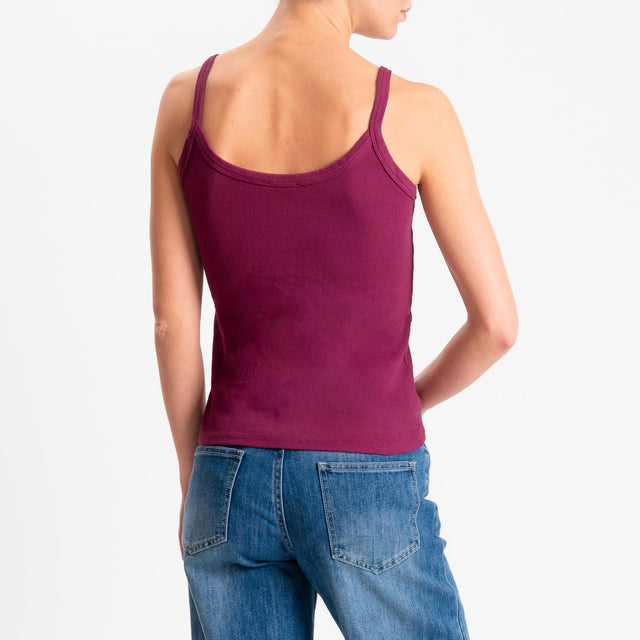 Zeroassoluto- Top a costine scollo stondato cotone elasticizzato - berry