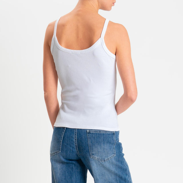 Zeroassoluto- Top a costine scollo stondato cotone elasticizzato - Bianco