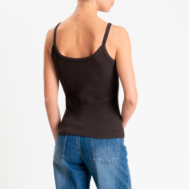 Zeroassoluto- Top a costine scollo stondato cotone elasticizzato - moro