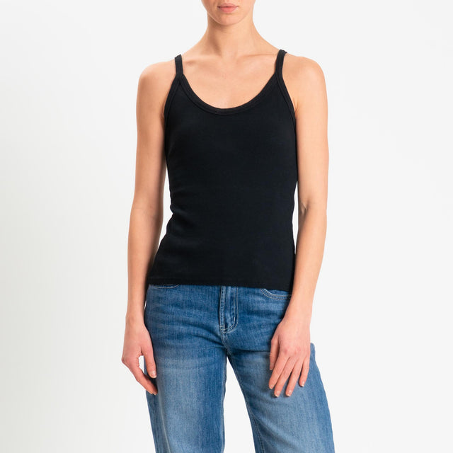 Zeroassoluto- Top a costine scollo stondato cotone elasticizzato - Nero