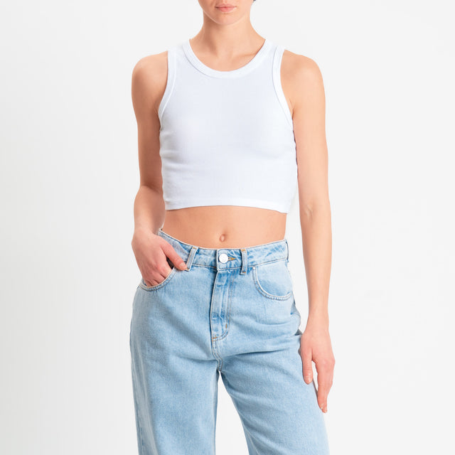 Zeroassoluto-Top crop a costine cotone elasticizzato - bianco
