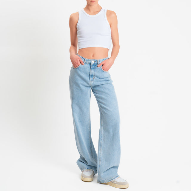 Zeroassoluto-Top crop a costine cotone elasticizzato - bianco