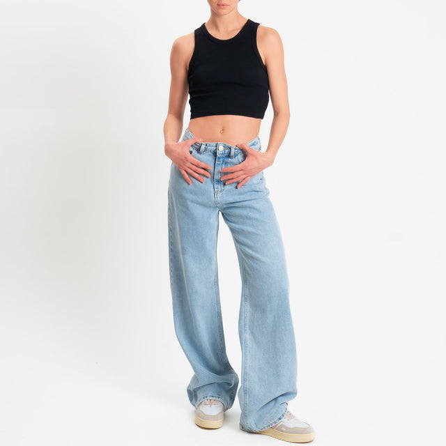 Zeroassoluto-Top crop a costine cotone elasticizzato - nero