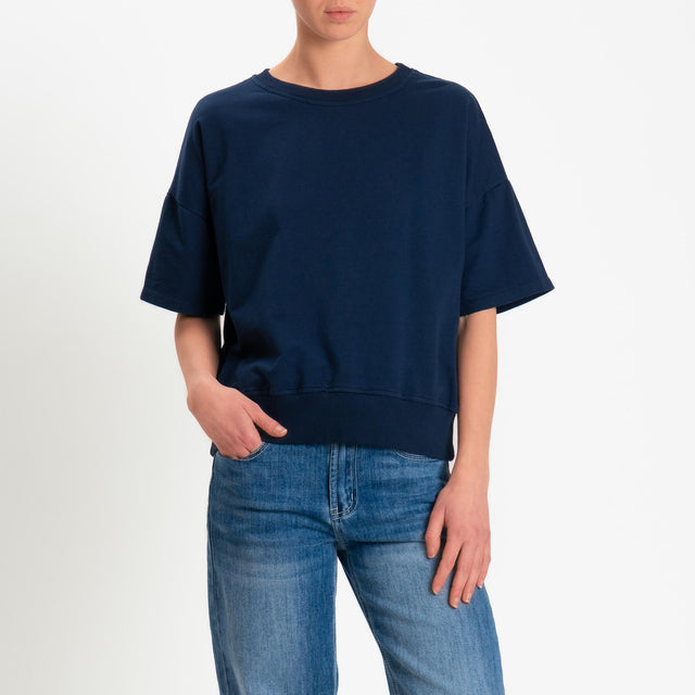 Zeroassoluto-Felpa light girocollo mezza manica - blu