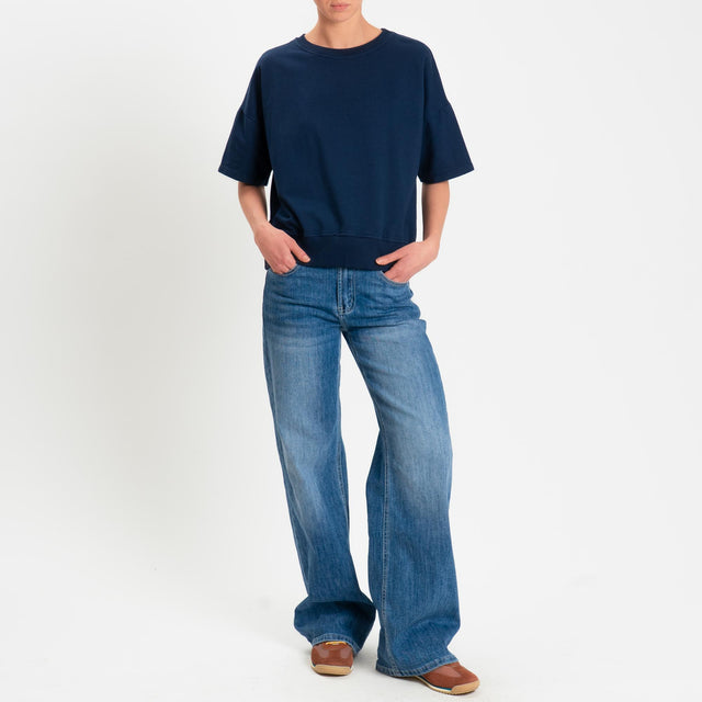 Zeroassoluto-Felpa light girocollo mezza manica - blu