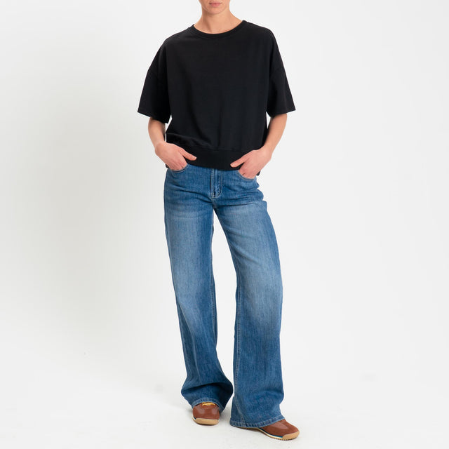 Zeroassoluto-Felpa light girocollo mezza manica - nero