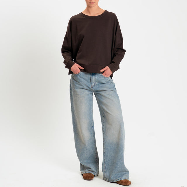 Zeroassoluto-Felpa light scatola spacchi laterali - moro