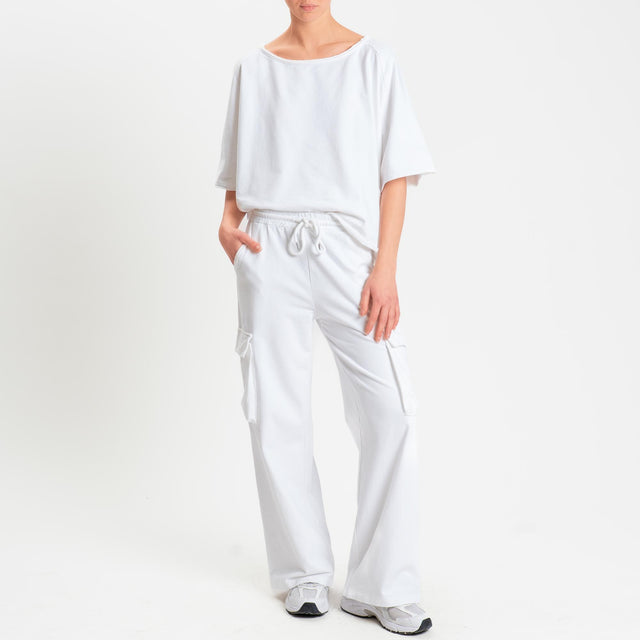 Zeroassoluto-Pantalone felpa light cargo - bianco