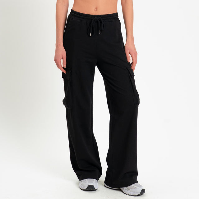 Zeroassoluto-Pantalone felpa light cargo - nero