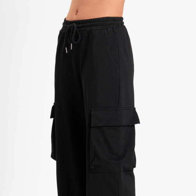 Zeroassoluto-Pantalone felpa light cargo - nero