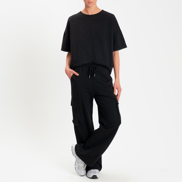 Zeroassoluto-Pantalone felpa light cargo - nero