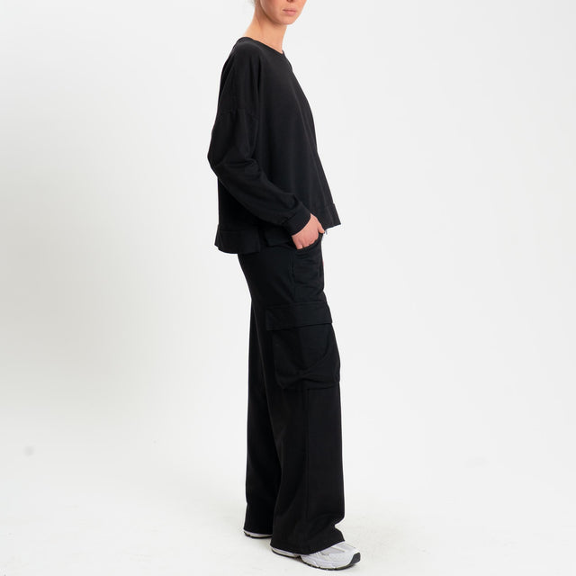 Zeroassoluto-Pantalone felpa light cargo - nero