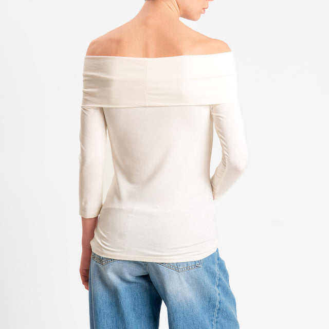 Zeroassoluto-T-shirt collo shiffer in jersey elasticizzato - burro