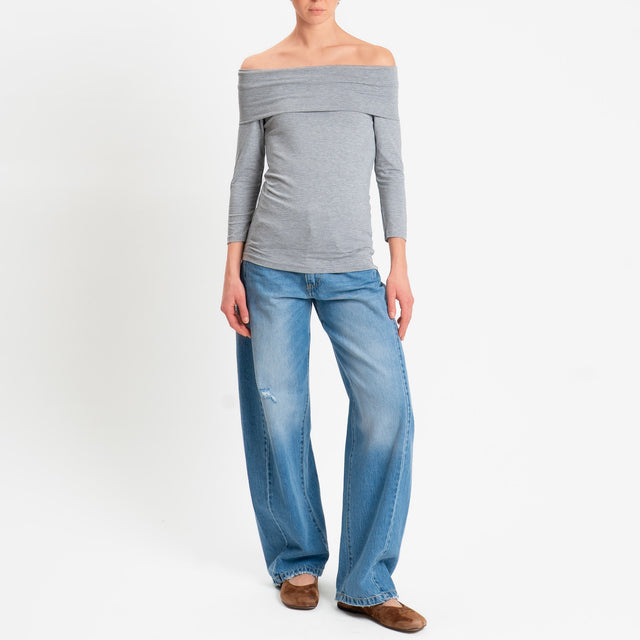 Zeroassoluto-T-shirt collo shiffer in jersey elasticizzato - grigio melange