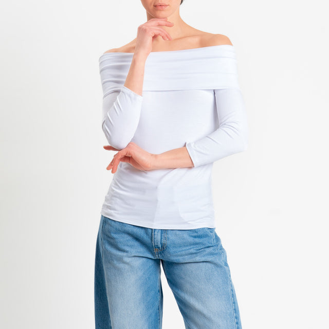 Zeroassoluto-T-shirt collo shiffer in jersey elasticizzato - bianco