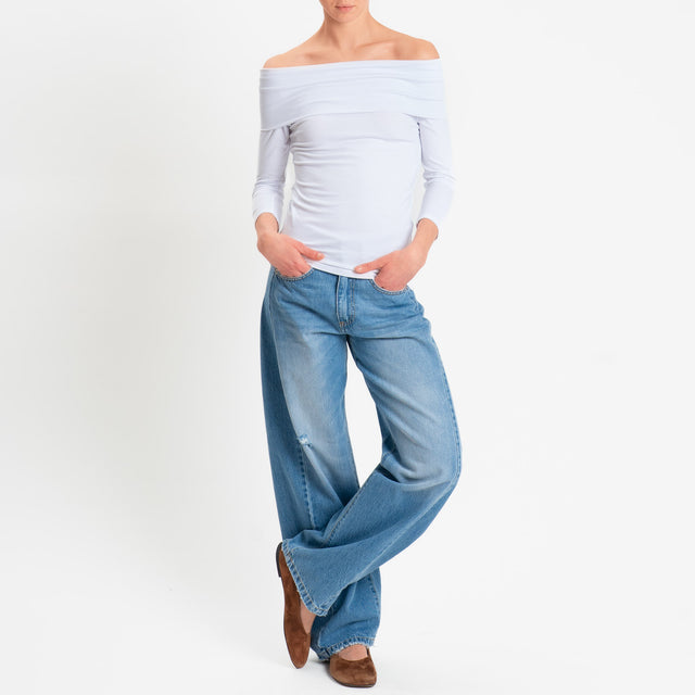 Zeroassoluto-T-shirt collo shiffer in jersey elasticizzato - bianco