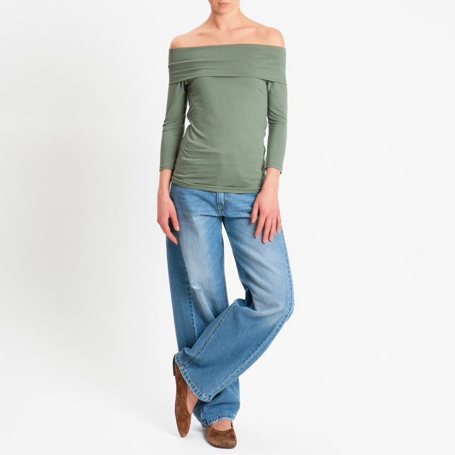 Zeroassoluto-T-shirt collo shiffer in jersey elasticizzato - militare