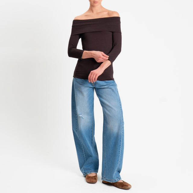 Zeroassoluto-T-shirt collo shiffer in jersey elasticizzato - moro