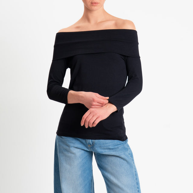 Zeroassoluto-T-shirt collo shiffer in jersey elasticizzato - nero