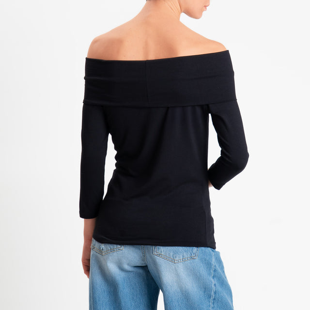 Zeroassoluto-T-shirt collo shiffer in jersey elasticizzato - nero