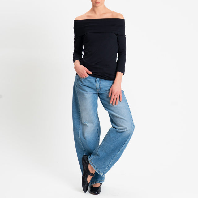 Zeroassoluto-T-shirt collo shiffer in jersey elasticizzato - nero