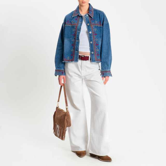 Zeroassoluto-Giacca camicia con ricami - denim