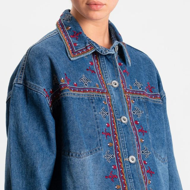 Zeroassoluto-Giacca camicia con ricami - denim