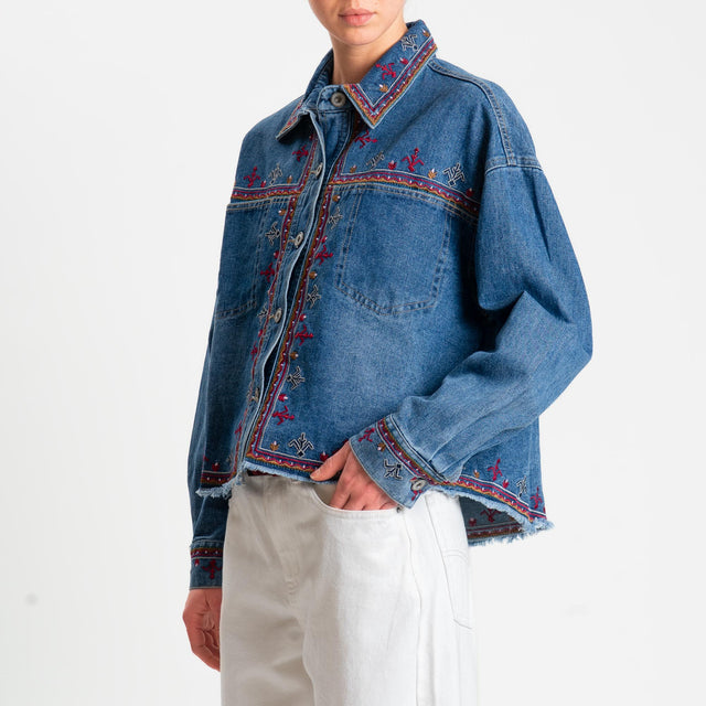 Zeroassoluto-Giacca camicia con ricami - denim