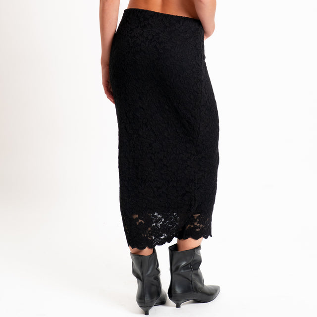Zeroassoluto-Gonna in pizzo floreale elasticizzata - nero