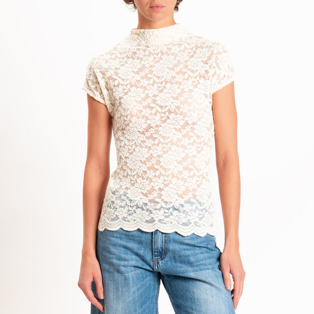 Zeroassoluto-T-shirt in pizzo floreale elasticizza - burro