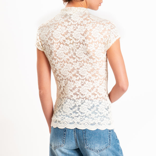 Zeroassoluto-T-shirt in pizzo floreale elasticizza - burro