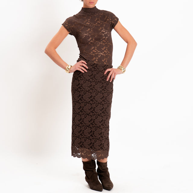 Zeroassoluto-T-shirt in pizzo floreale elasticizza - moro