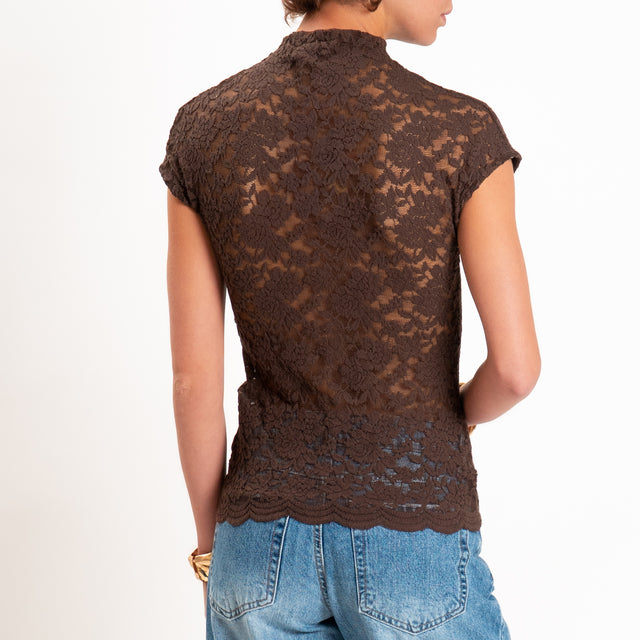 Zeroassoluto-T-shirt in pizzo floreale elasticizza - moro