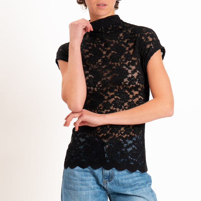 Zeroassoluto-T-shirt in pizzo floreale elasticizza - nero