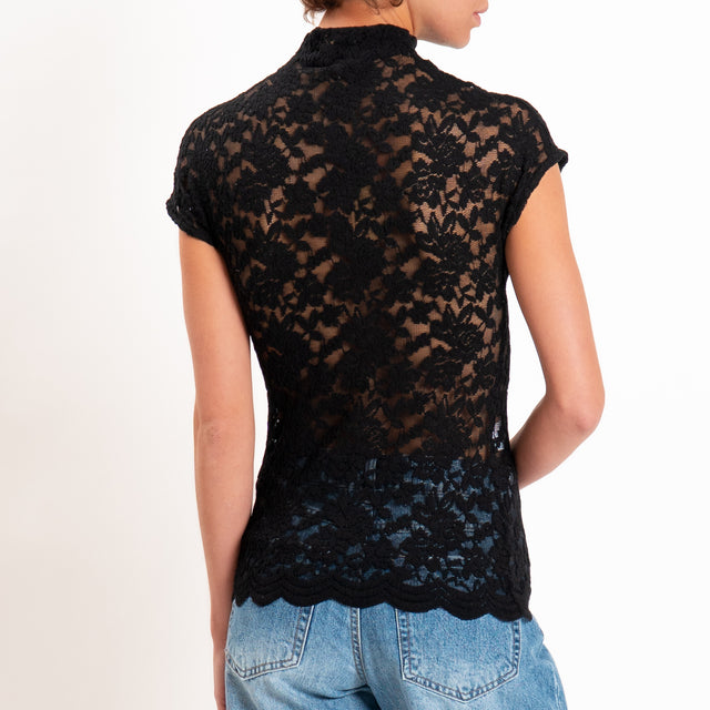 Zeroassoluto-T-shirt in pizzo floreale elasticizza - nero