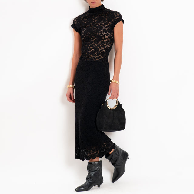 Zeroassoluto-T-shirt in pizzo floreale elasticizza - nero