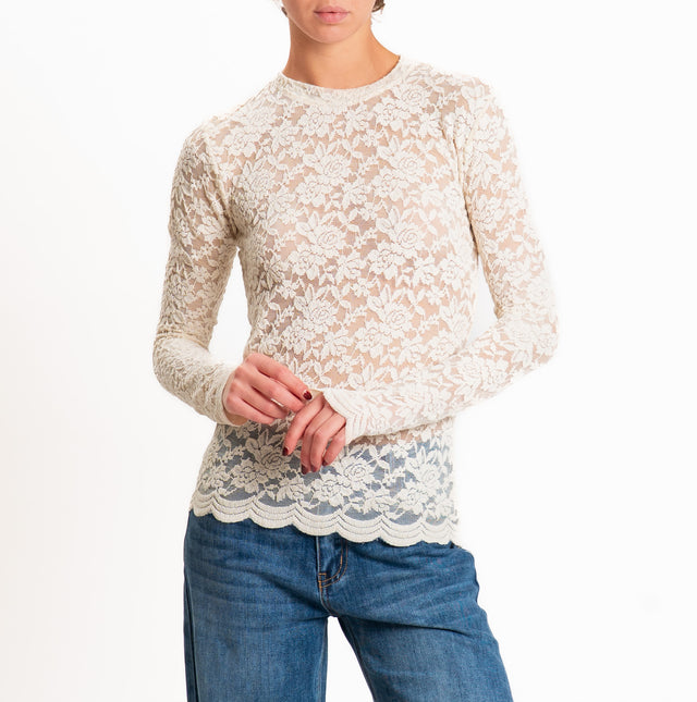 Zeroassoluto-T-shirt in pizzo floreale elasticizza - burro