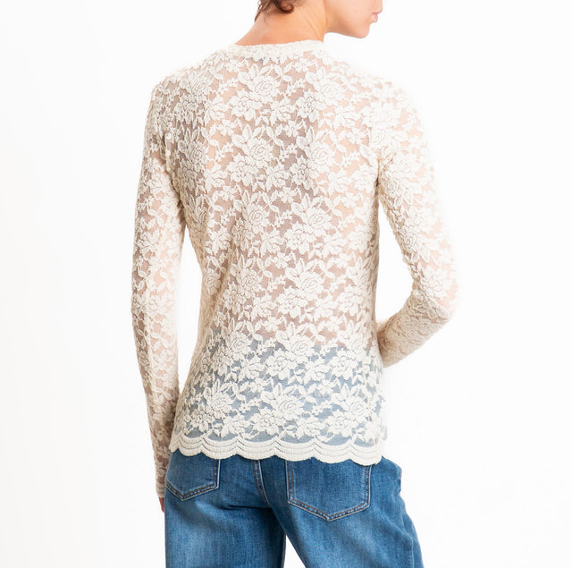 Zeroassoluto-T-shirt in pizzo floreale elasticizza - burro
