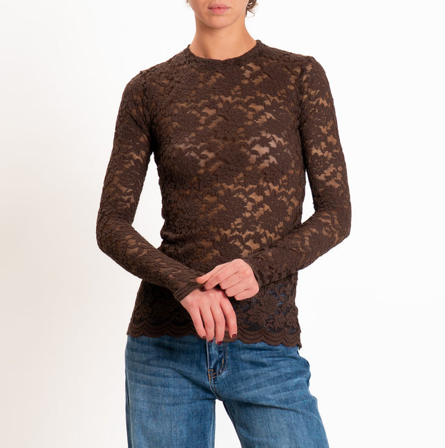 Zeroassoluto-T-shirt in pizzo floreale elasticizza - moro