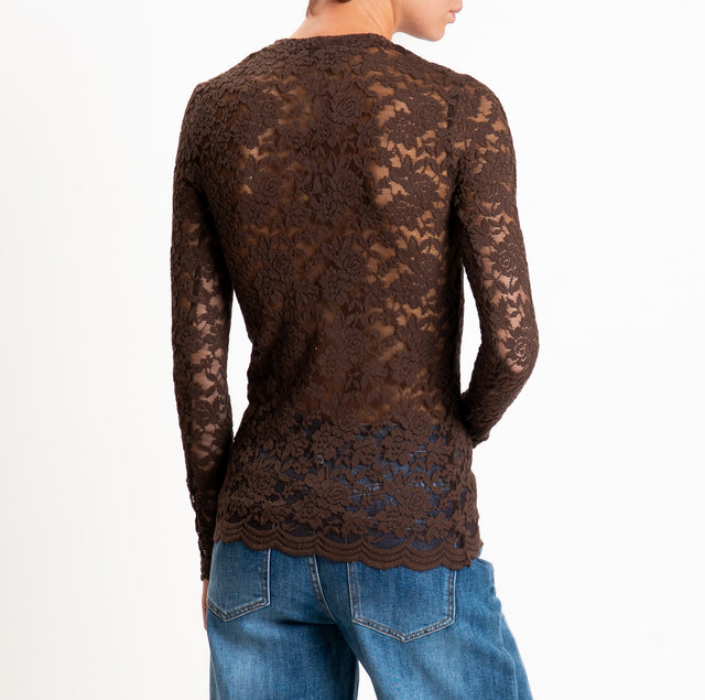 Zeroassoluto-T-shirt in pizzo floreale elasticizza - moro