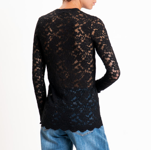 Zeroassoluto-T-shirt in pizzo floreale elasticizza - nero