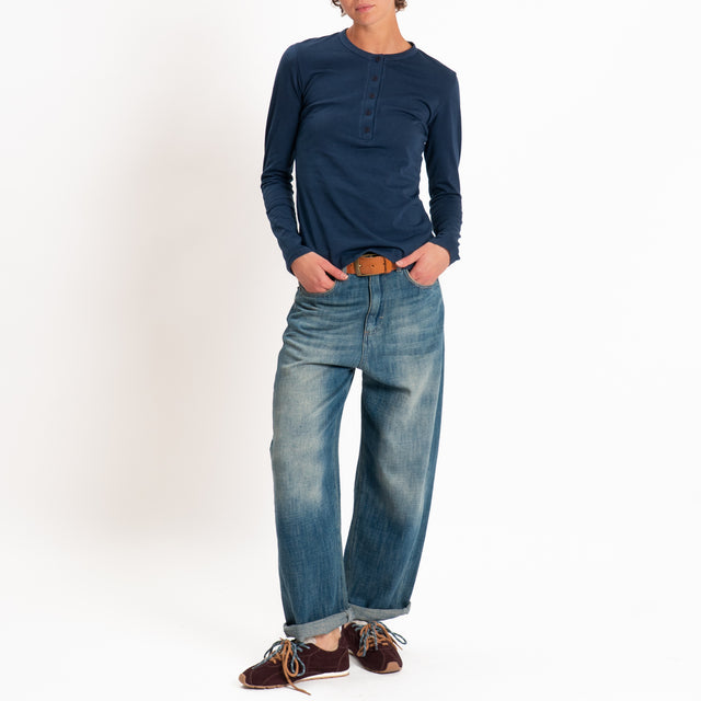 Zeroassoluto-T-shirt serafino elasticizzata- blu