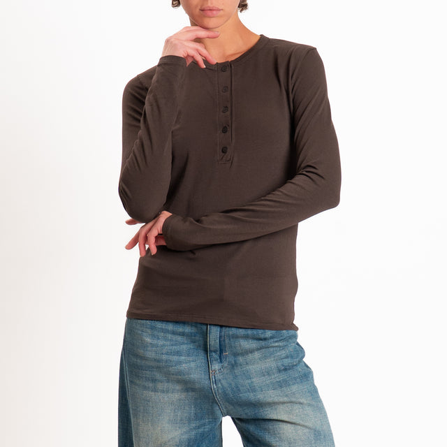 Zeroassoluto-T-shirt serafino elasticizzata - choco