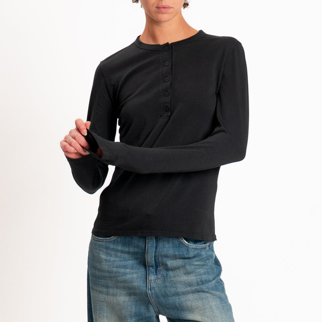 Zeroassoluto-T-shirt serafino elasticizzata - nero