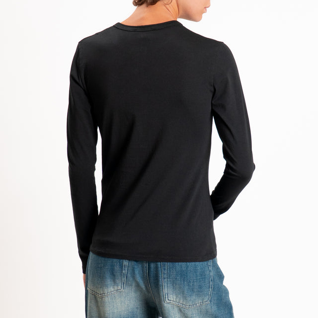 Zeroassoluto-T-shirt serafino elasticizzata - nero